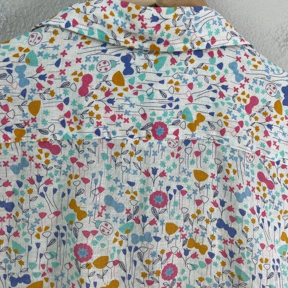 Frank & Eileen Womens Medium 100% Linen Floral Button Up Shirt Long Sleeve Top - Picture 12 of 13